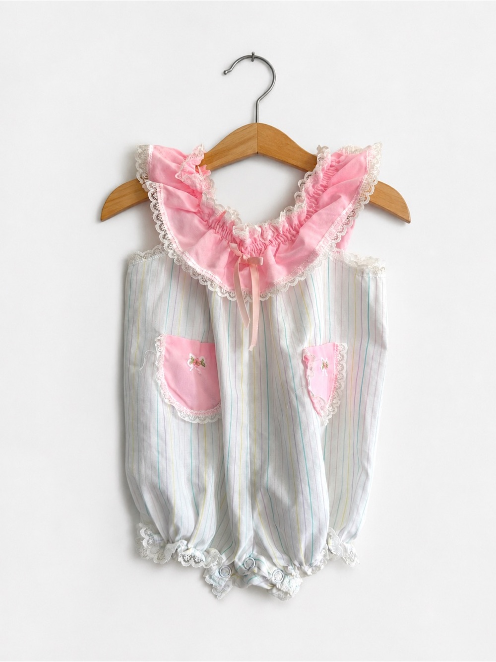Vintage Cradle Togs Baby Girl Bubble Romper Pink Lace Ruffle Pastel 12 Months